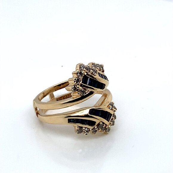 14K Yellow Gold Diamond and Blue Sapphire Ring Insert - Picture 2 of 4